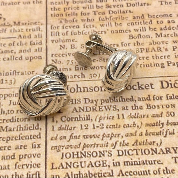 NAPIER Silver Tone Knot Hinge Clip On Earrings - Picture 7 of 8